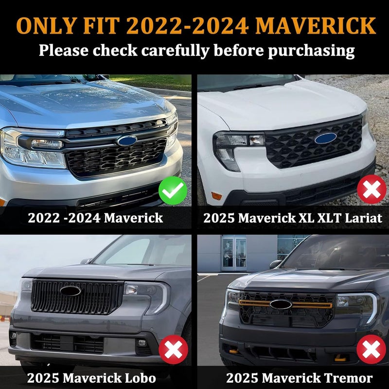 TOPINSTALL 22-24 Stylish Orange Front Middle Grille Insert Compatible with 2022-2024 Ford Maverick Accessories, Premium Silicone Bumper Grille Trim Insert Decorative Strips 2PCS (Not for 2025) - Image 4